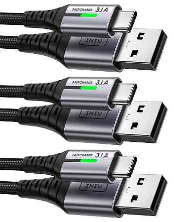 Кабель INIU USB-A→USB-C 3 шт (2м+2м+0,5м) чорний нейлоновий плетений 3.1A PD 480Mbps LED швидка зарядка Київ