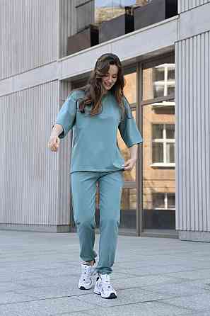 Комплект женский футболка и штаны летний костюм oversize двунитка повседневный мятный Maya L Одесса