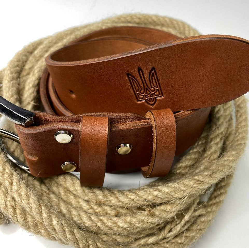 Ремінь чоловічий натуральна шкіра для джинсів, шкіряний пояс Герб, коричневийMasterSem Київ - фото 2
