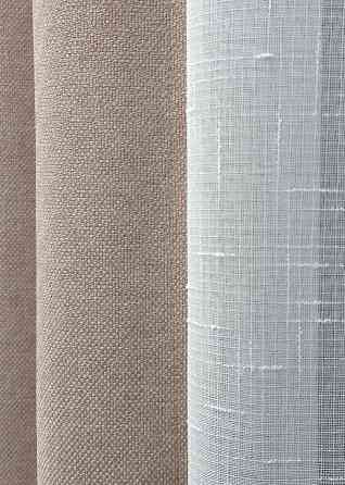 Комплект штор VR-Textil льон преміум ELEMENTA 150х270 2шт і Тюль 400х270 1869ш-115т бежевий з білим 71-073/3 Київ