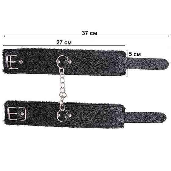 Шкіряні наручники з хутром - Чорний - Садо-мазо Вінниця