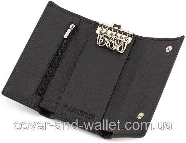 Універсальна ключниця гаманець з карабінами чорного кольору із натуральної шкіри ST 416 Київ - фото 4
