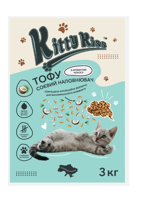 Наполнитель Кити Кис Kitty Kiss Тофу соевый для кошек с кокосом, 3 кг Винница - изображение 1