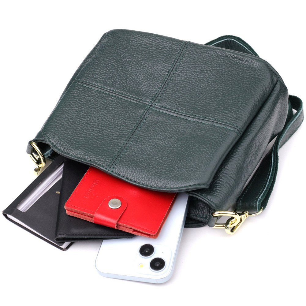 Елегантна шкіряна сумка для жінок з трьома відділеннями Vintage 22977 Зелений Київ - фото 9