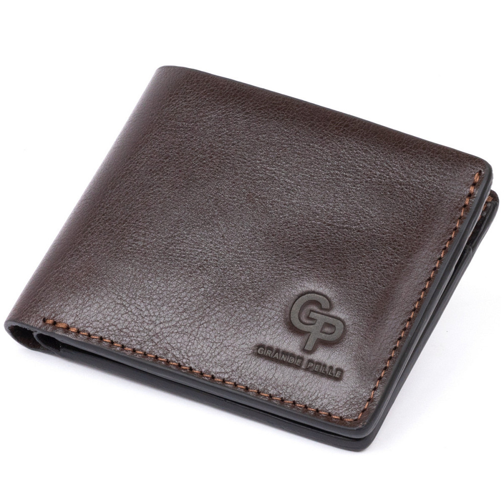 Строгое портмоне в гладкой коже на магнитах Коричневое (GRANDE PELLE) Киев - изображение 11