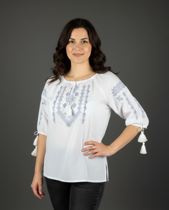 Белая вышиванка на домотканом полотне с приятным орнаментом Киев - изображение 2