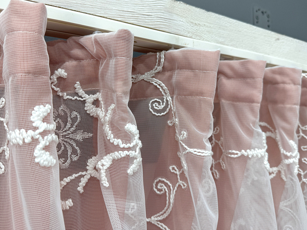 Кухонні шторки VR-Textil № 101к з підв'язками кораловий з білим 300х170 см (52-1223) Київ - фото 7