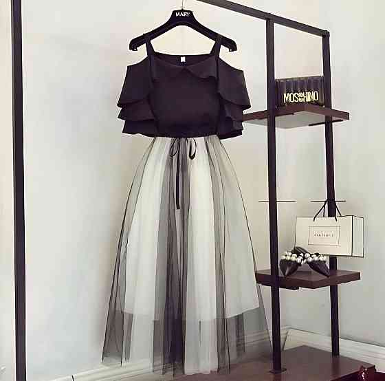 Женский романтичный праздничный костюм двойка: блуза и пышная юбка супер софт + евросетка Черный, 48/52 Одесса