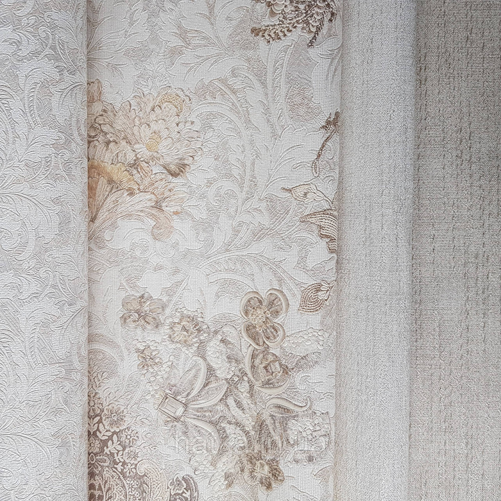 Шпалери метрові вінілові на флізелін Yuanlong Samsara бароко квіти вензель бежеві коричневі на молочному Київ - фото 2
