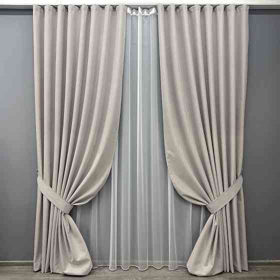 Комплект штор VR-Textil 100% блэкаут ASHEN NIGHT 200х270 2шт и Тюль 600х270 1842ш-1153т пепельный с белым 71-082/7 Киев