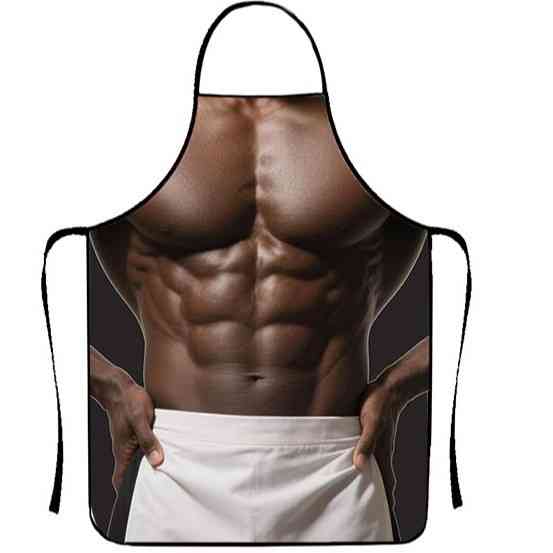 Фартук мужской прикольный с 3D принтом мускулистого торса 80 на 60 см коричнево-белый Киев