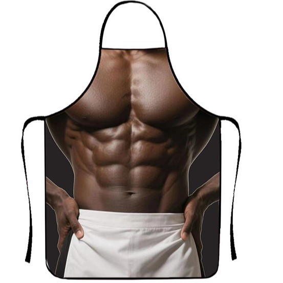 Фартук мужской прикольный с 3D принтом мускулистого торса 80 на 60 см коричнево-белый Киев - изображение 1