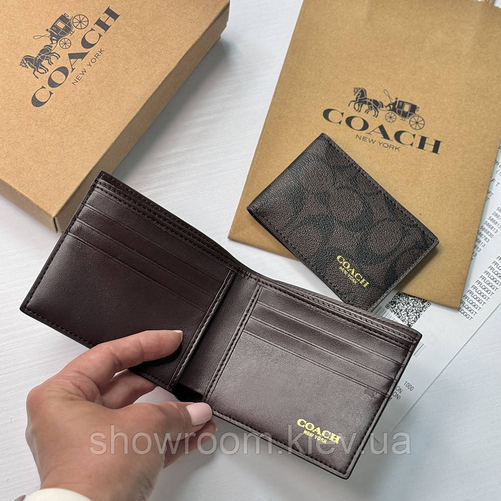 Чоловіче брендове портмоне з картхолдером Coach (1381) brown Київ - фото 6