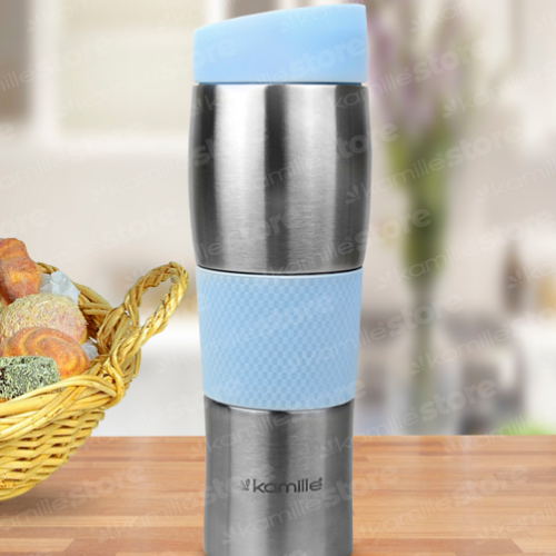 Термопляшка 480мл з нержавіючої сталі з TPR-вставкою (ментоловий, блакитний, ліловий, сірий) Житомир - фото 4