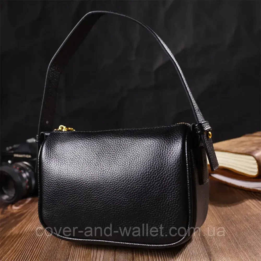 Вечерняя женская кожаная сумка через плечо крос-боди черного цвета Киев - изображение 10