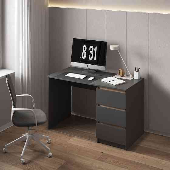 Компьютерный стол VAYS, письменный, современный, с тумбой cправа, 3 ящика з фасадами без ручек R-1 Антрацит-Дуб Сонома планки Львов
