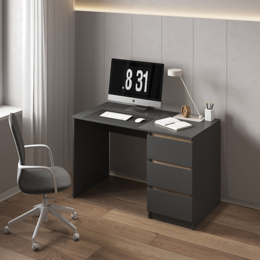 Компьютерный стол VAYS, письменный, современный, с тумбой cправа, 3 ящика з фасадами без ручек R-1 Антрацит-Дуб Сонома планки Львов - изображение 1