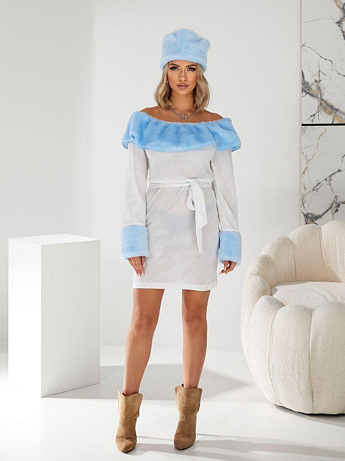 Женский набор снегурочки (платье+шапка+пояс) белый+голубой Одесса - изображение 2