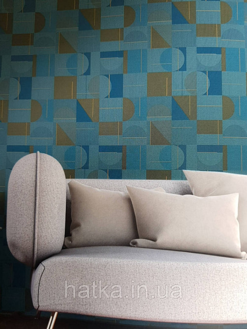 Шпалери вінілові на флізелін Sirpi AltaGamma Home 3 геометричні фігури 3д яскраві бірюзові сині коричневі Київ - фото 3