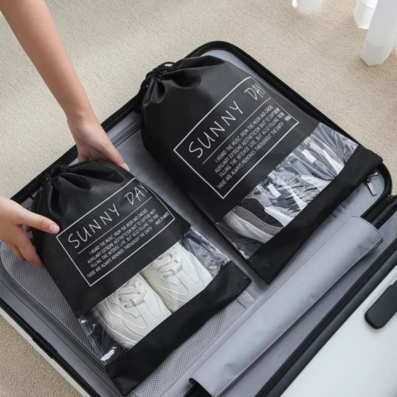 Мешок-сумка для обуви на затяжках, транспортировочная на шнурках для вещей, размер S - 37х26 см,цвет черный Каменец-Подольский