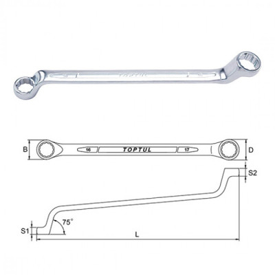 Ключ Toptul накидний 12х13 мм (кут 75 °) (AAEI1213) Вінниця - фото 2