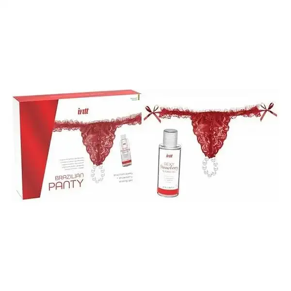 Набір Intt BRAZILIAN PANTY RED: трусики на зав’язках S-XL з перлинним кільцем + полунична змазка Львів - фото 1
