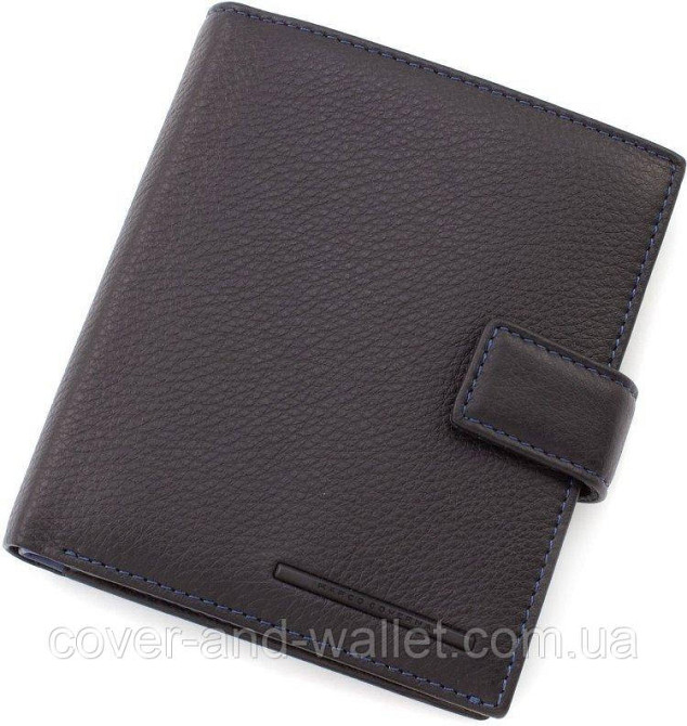 Стильный мужской кожаный кошелек вертикального типа черно-синего цвета Marco Coverna 1005A Киев - изображение 4