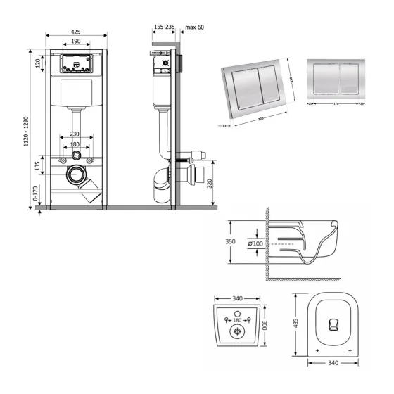 Готове рішення Qtap для ванної кімнати: підвісний унітаз Gemini Ultra Quiet 485×340×350 + комплект інсталяції Nest 4 в 1 Київ