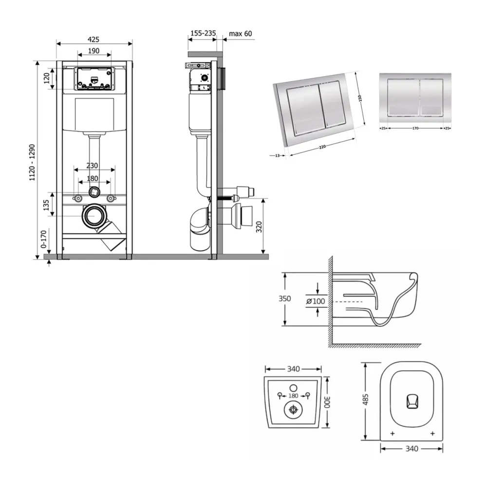 Готовое решение Qtap для ванной комнаты: подвесной унитаз Gemini Ultra Quiet 485×340×350 + комплект инсталляции Nest 4 в 1 Киев - изображение 2