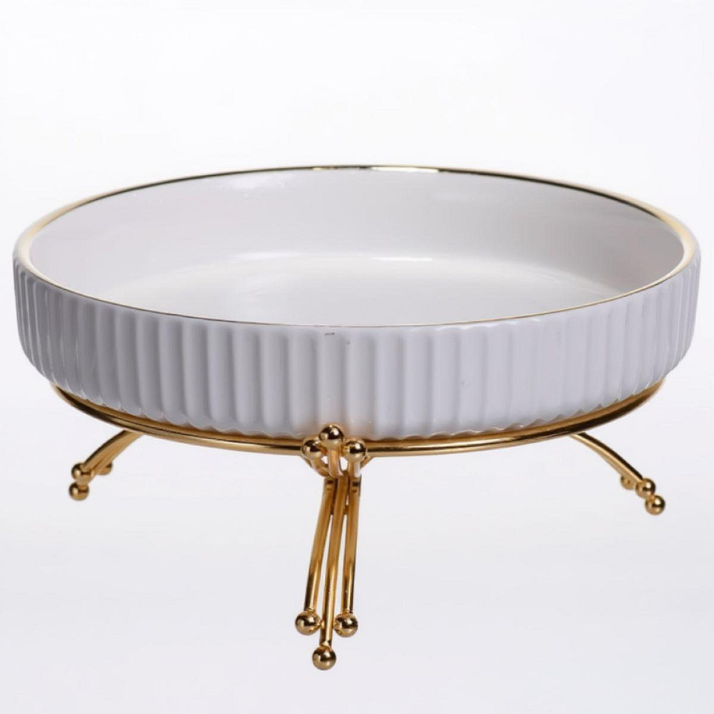 Фруктовниця порцелянова на металевій підставці Ø20 (см) кругла Золото LB-1570G SBR Київ - фото 1