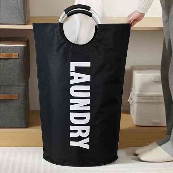 Кошик для білизни у ванну кімнату, органайзер для прання та зберігання речей, складаний, з алюмінієвими ручками, чорний Кам'янець-Подільський