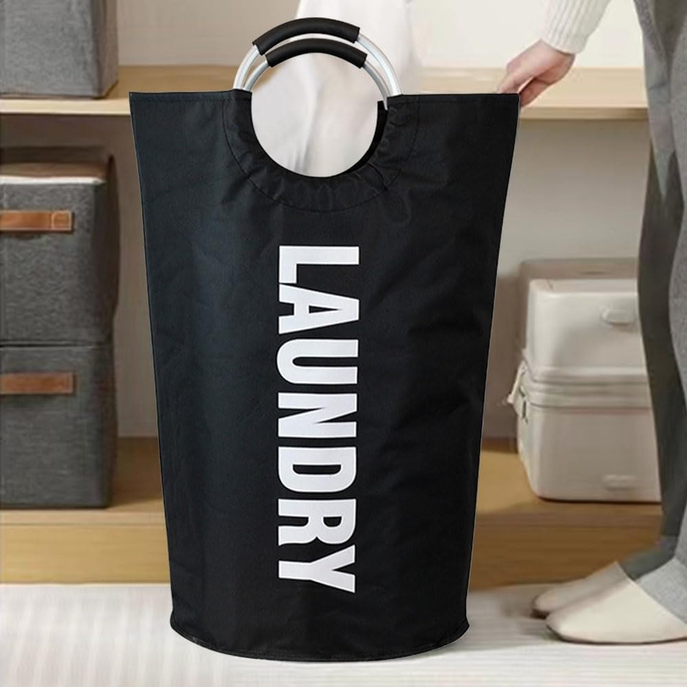 Корзина для белья в ванную комнату,органайзер для стирки хранения вещей складная с алюминиевыми ручками,чёрный Каменец-Подольский - изображение 2