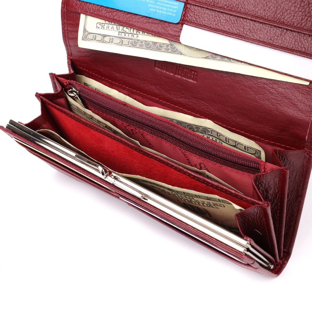 Элегантный кошелек у два сложения из натуральной кожи ST Leather 23065 Бордовый Киев - изображение 5