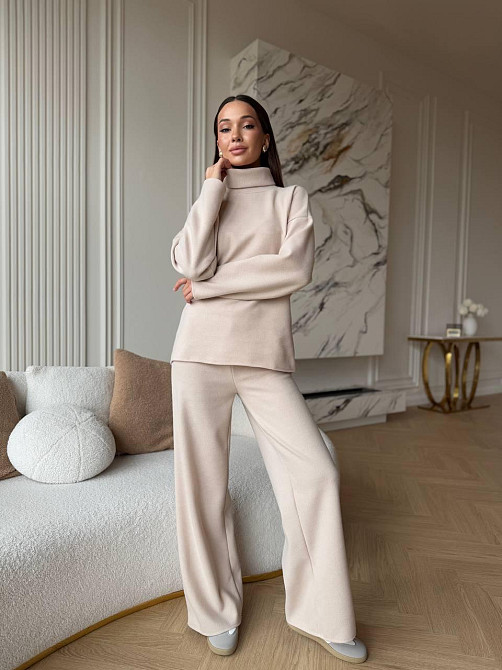Жіночий базовий костюм-двійка: светр і штани турецьке в'язання Бежевий, 48/52 Одеса - фото 8