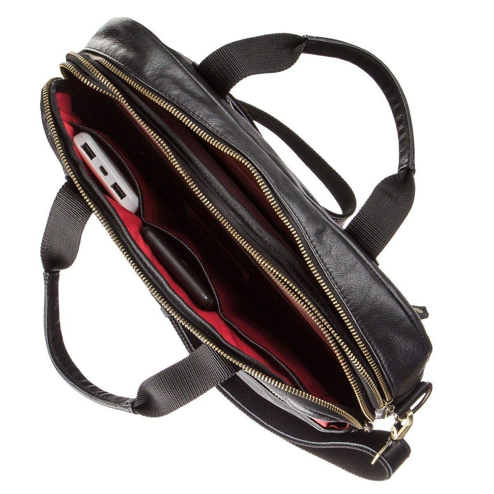 Чоловіча шкіряна сумка під ноутбук на 2 відділення SHVIGEL 19106 Чорна Київ - фото 4