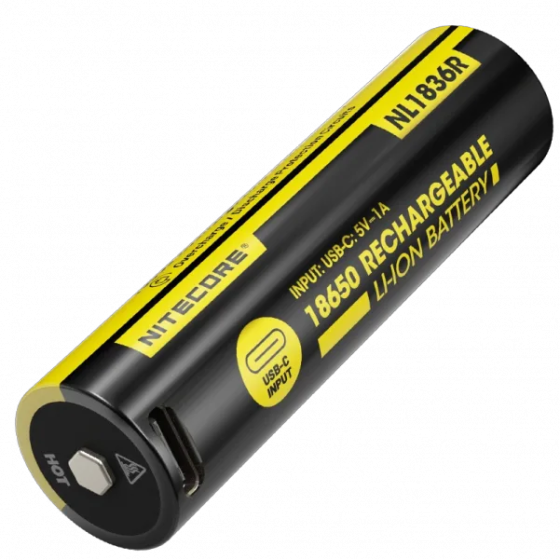 Акумулятор захищений Li-Ion 18650 Nitecore NL1836R 3600mAh 3.6V USB-C (Чорно-жовтий) Вінниця