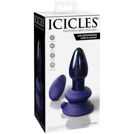 Стеклянная анальная вибропробка с пультом Pipedream Icicles синяя Sex Aura Киев