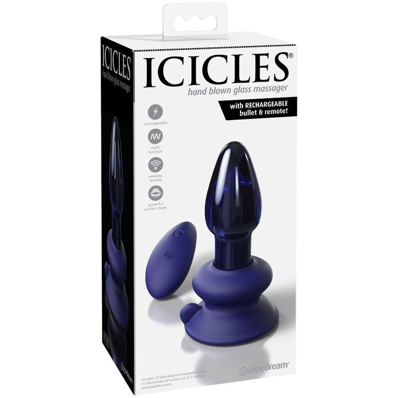 Стеклянная анальная вибропробка с пультом Pipedream Icicles синяя Sex Aura Киев - изображение 1