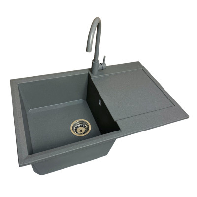 Мойка кухонная Adamant Horizon сірий + змішувач + дозатор (1824296901504) Винница - изображение 2