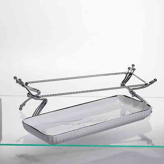 Yiwu Порцелянове блюдо для сервірування на металевій підставці 29,5×12×9 (см) Біле зі сріблом L Коломия