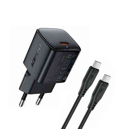 Мережевий зарядний пристрій з кабелем ACEFAST A117 PD20W mini GaN fast charger set(P16),black Black Одеса