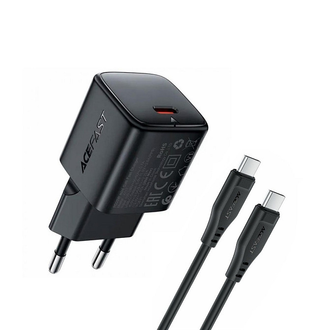 Мережевий зарядний пристрій з кабелем ACEFAST A117 PD20W mini GaN fast charger set(P16),black Black Одеса - фото 1