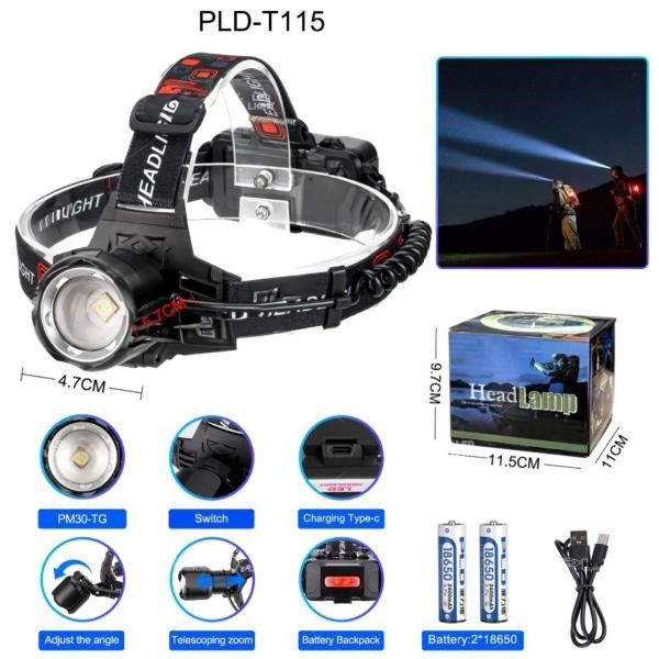 Мощный фонарик светодиодный на голову PLD-T115-PM30-TG, Налобный фонарь для рыбалки кемпинга MT-29 Киев - изображение 6