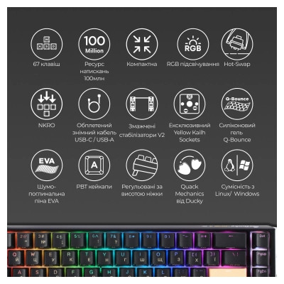 Клавіатура Ducky One 3 SF Cherry MX Red RGB UA USB Black (DKON2167ST-RUAPXCLAWSC1) Вінниця - фото 10