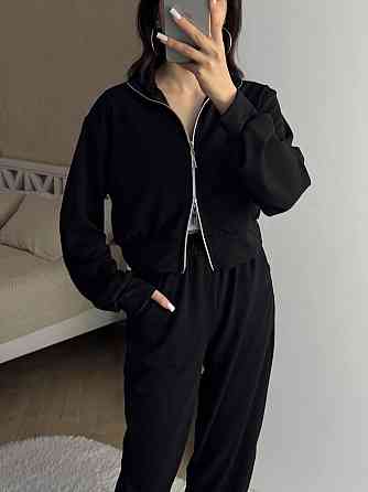 Женский прогулочный костюм двойка: кофта и штаны турецкая двунитка Черный, 46/48 Одесса