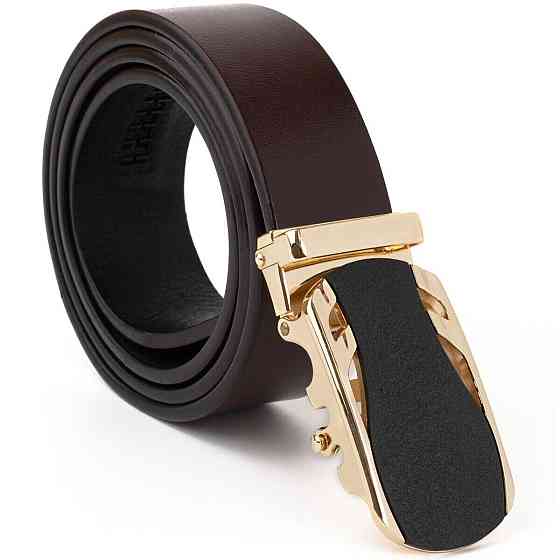 Ремінь чоловічий з золотистою пряжкою автомат Vintage 20323 Коричневий Київ