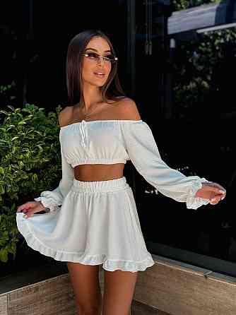 Женский легкий романтичный костюм двойка: топ и шорты американский креп жатка Одесса