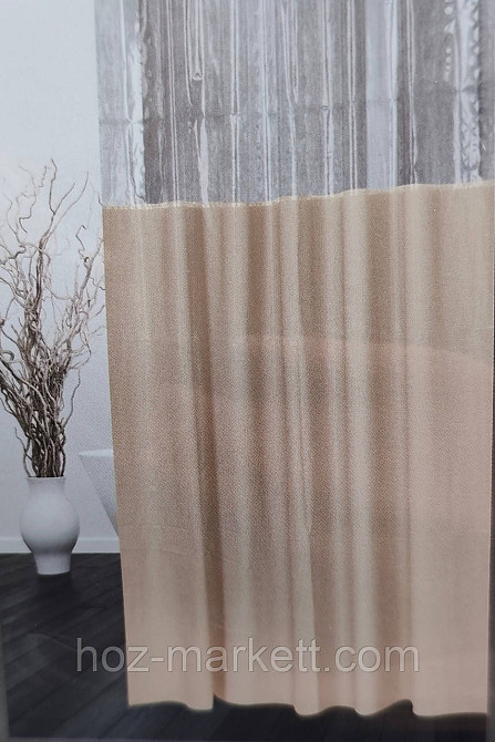 Штора в ванную однотоная с прозрачным верхом капучино шторка для ванной 180 х 180 см Харьков - изображение 2