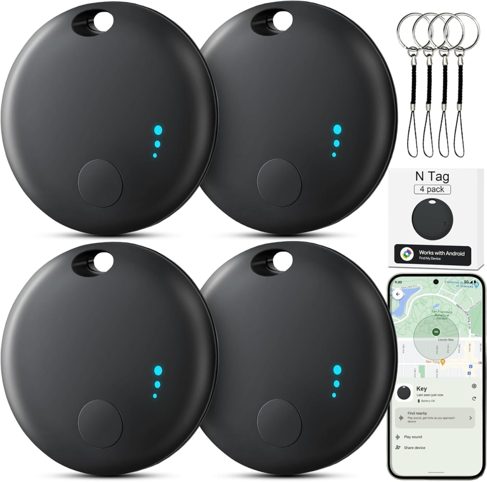 Комплект Bluetooth-трекерів Fortunepro (4 шт.) для Android: Пошук ключів та багажу через Google Find My Device, IP-захист, Black Київ - фото 2
