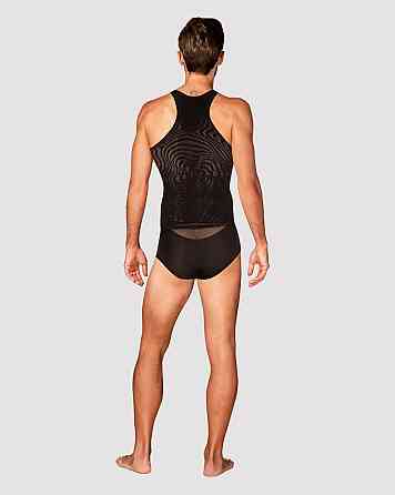 Мужская полупрозрачная майка-борцовка с узором Obsessive T103 tank top S/M/L, черная Sex Aura Киев